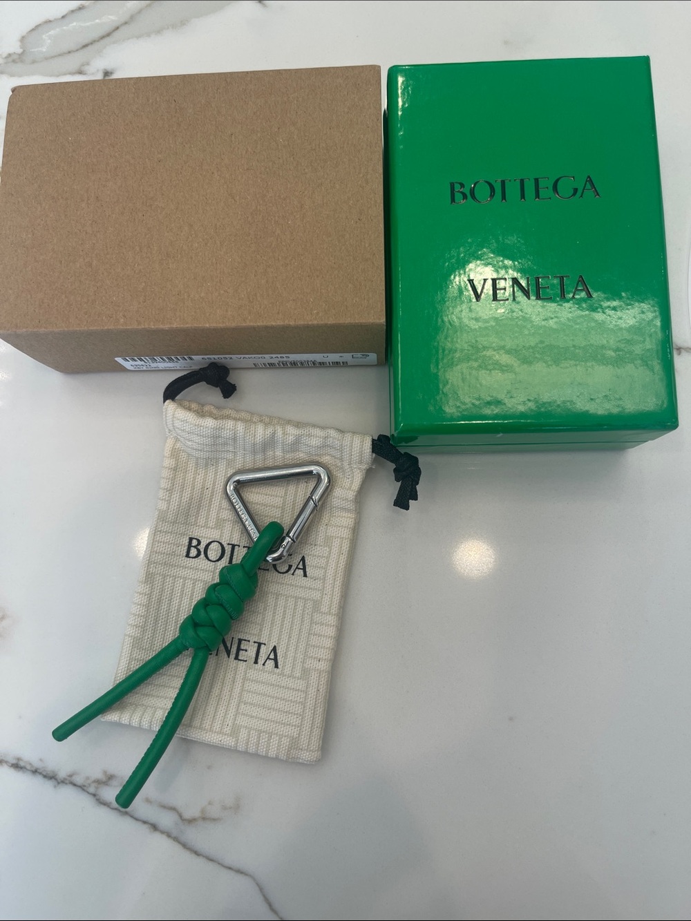 Bottega Veneta Green Braided Leather Key Holder with Silver Clip